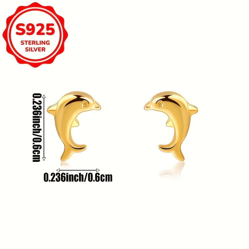 Women's S925 Silver Dolphin Stud Earrings, Cute and Elegant